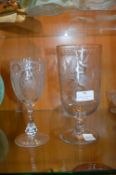 Victorian Etched Glass Celery Vase and a Wine Gobl