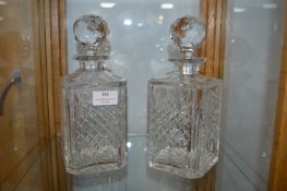 Pair of Square Cut Crystal Decanters