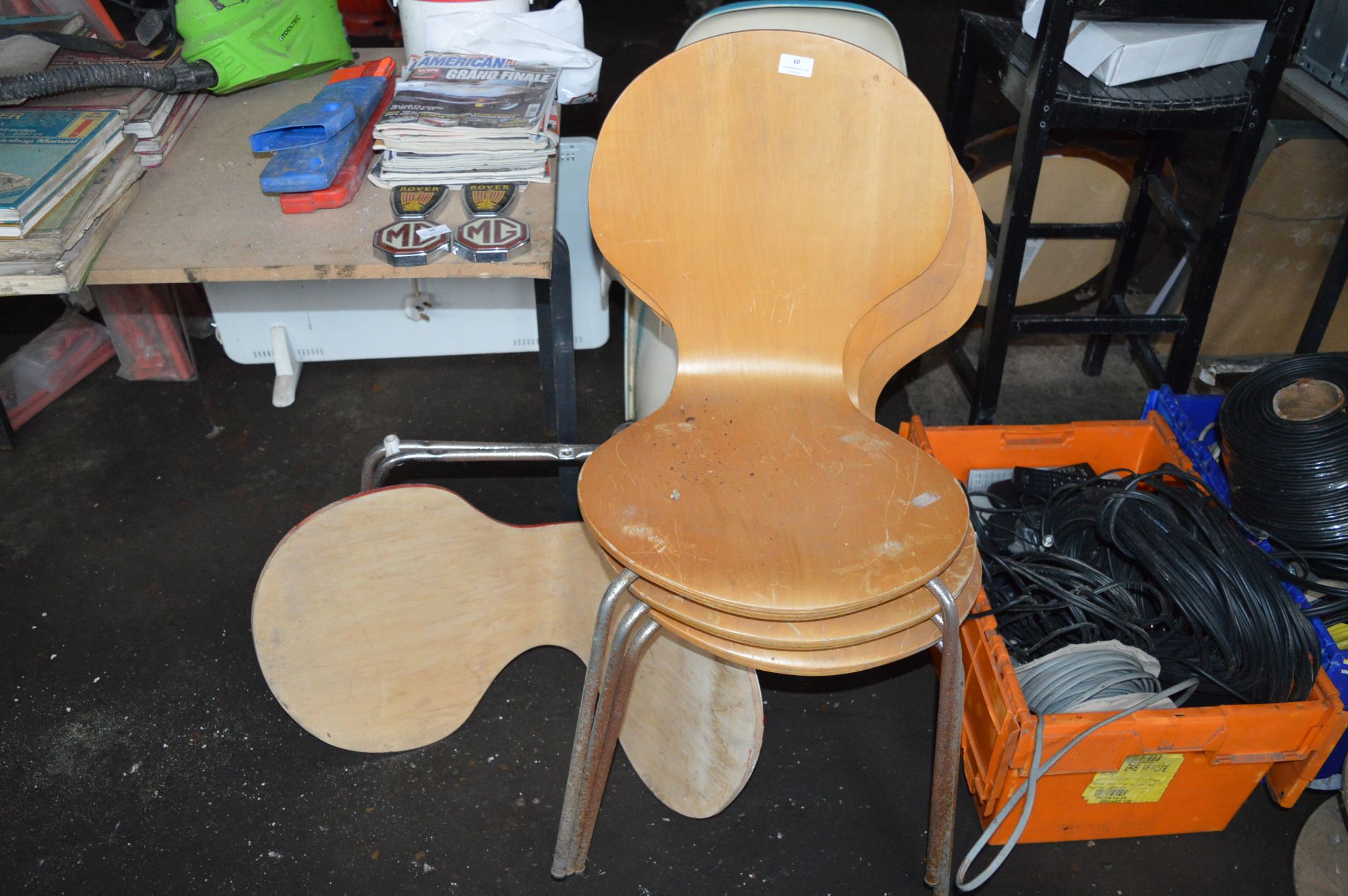 Three Stackable Chairs with Plywood Seat and Back