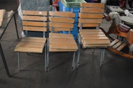 Six Stackable Metal Framed Chairs with Wood Slat S