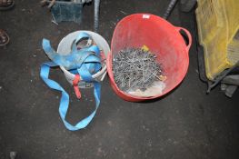 Bucket of 4" Round Wire Nails, and a Bucket Contai