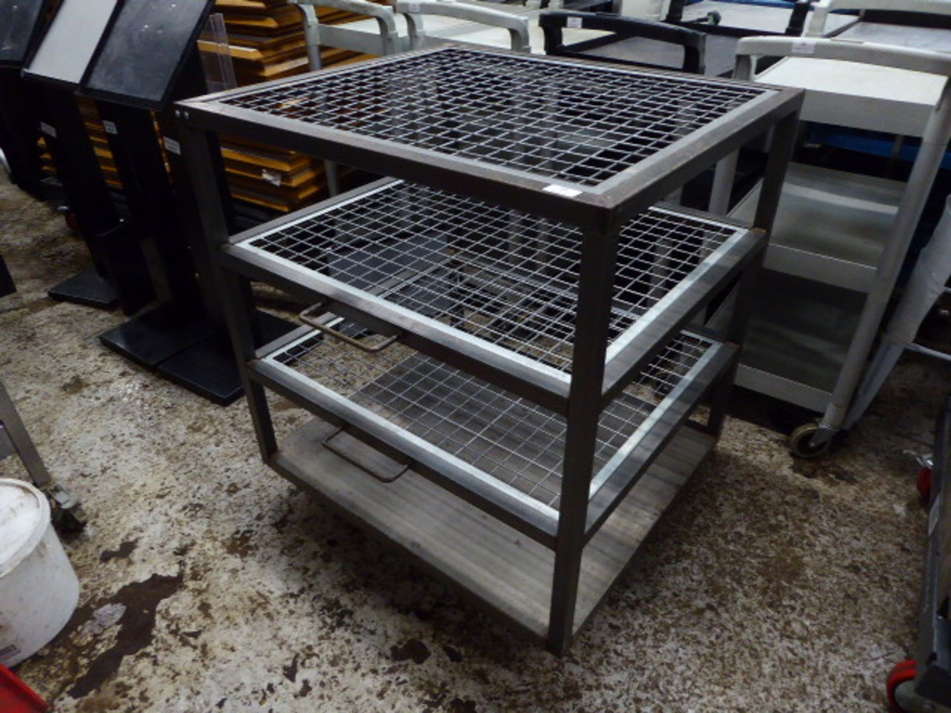 *industrial look metal mesh shelving unit on casters 800 X 700 by 900