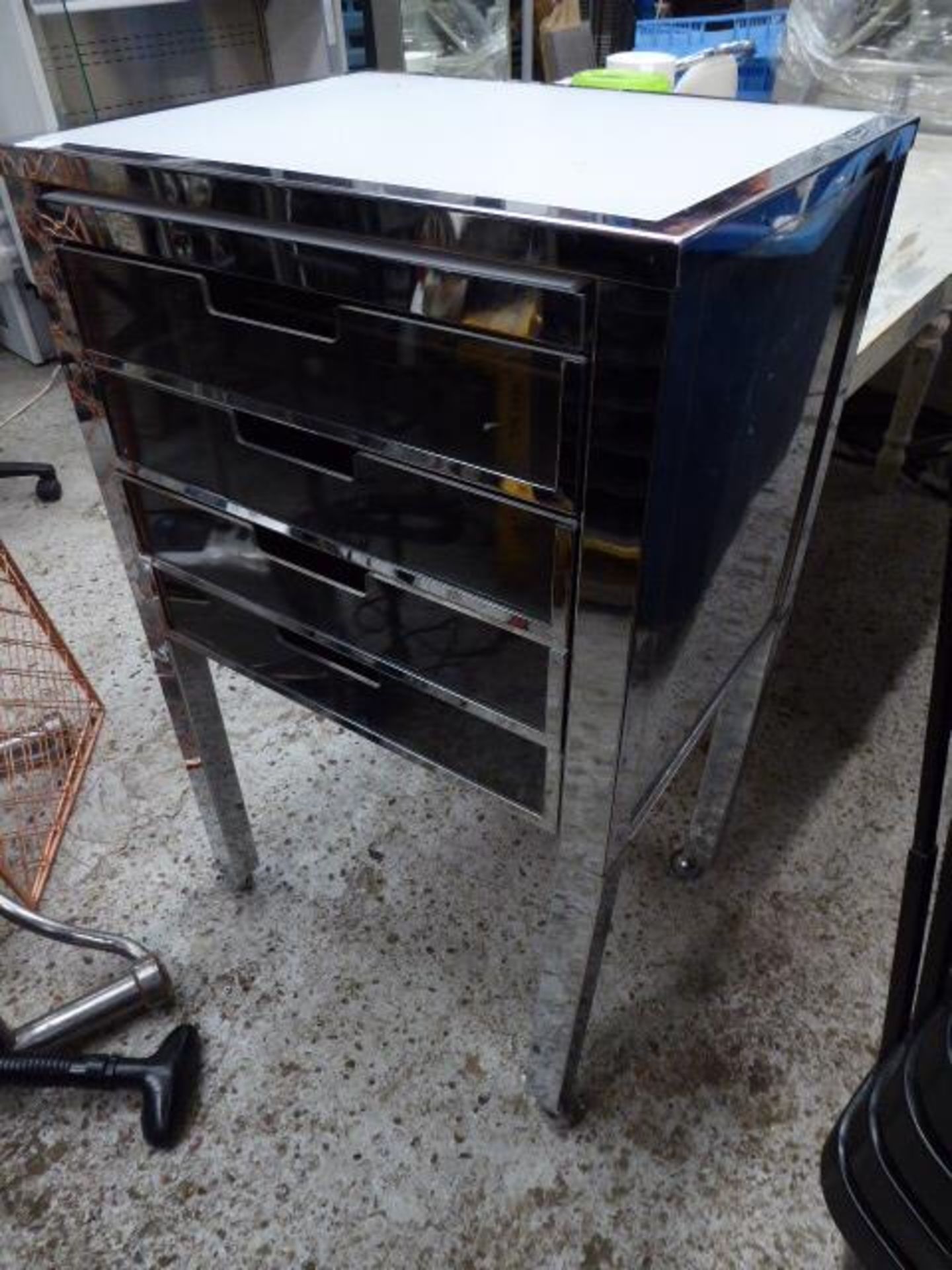 *chrome and white 4 drawer display table unit 600 X 450 X 1000