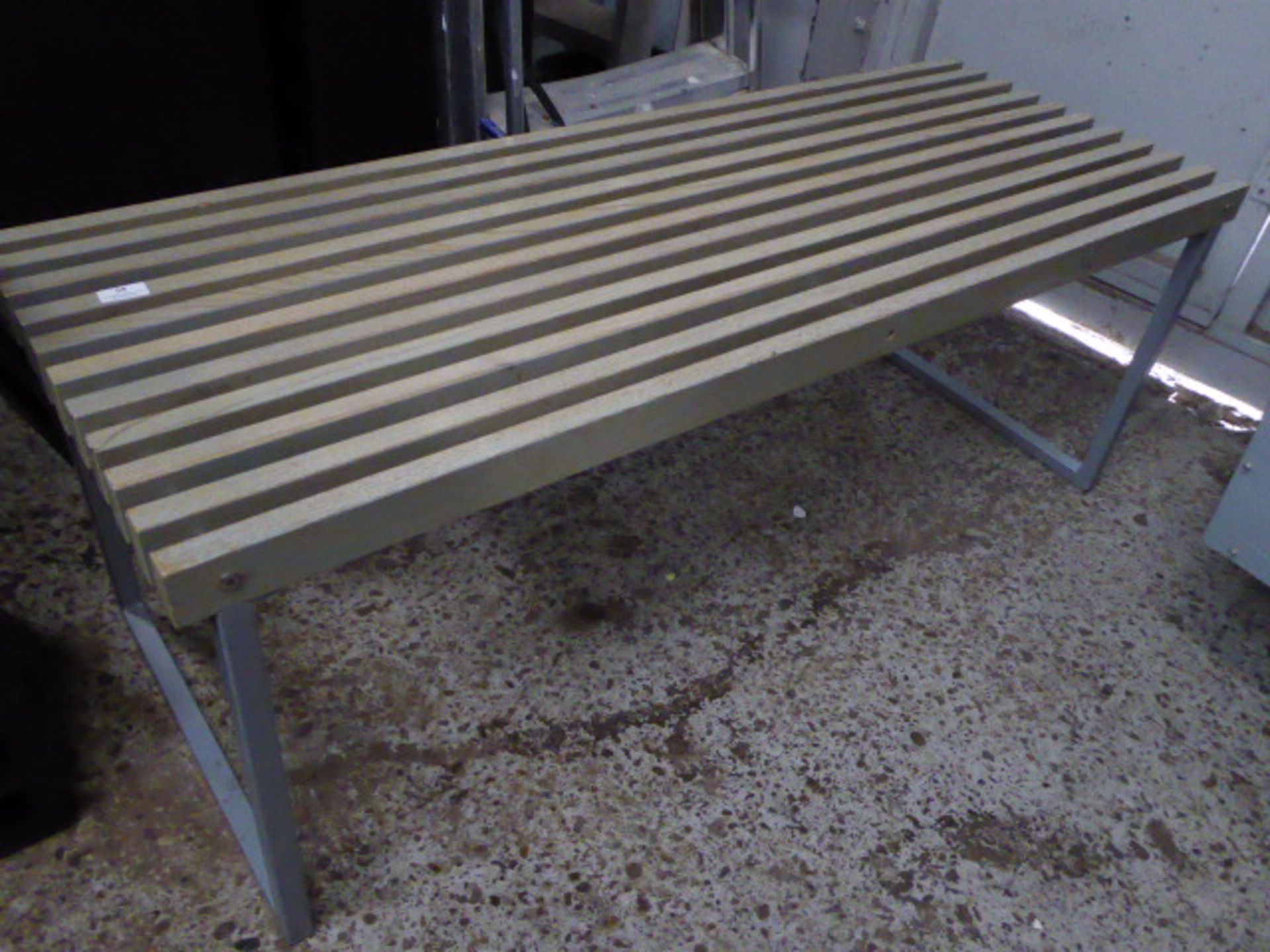 *limed oak slatted bench on metal frame 1350 X 500 X 500