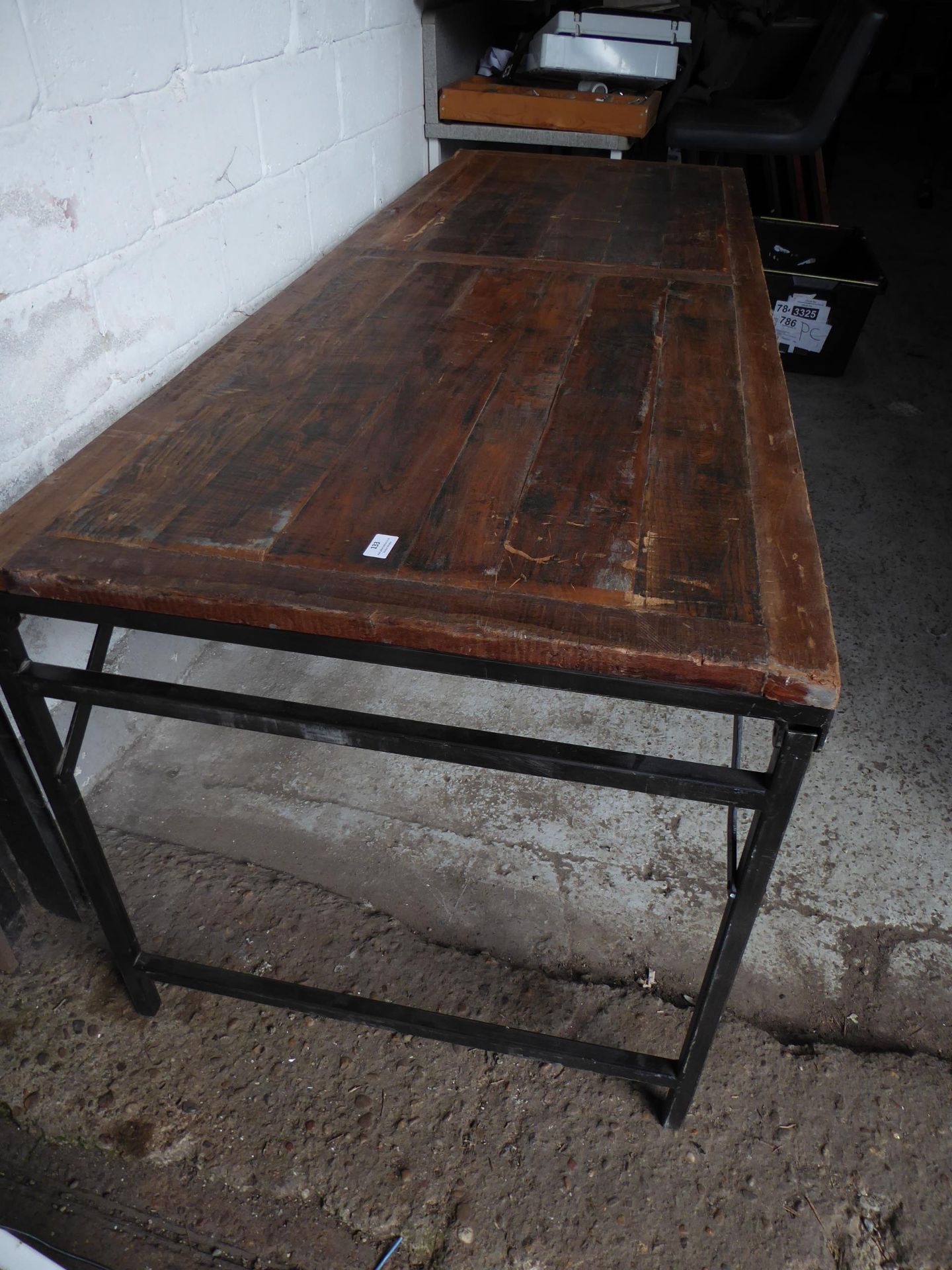 *large rustic wood folding table on black metal frame 2130 x 768 x 800