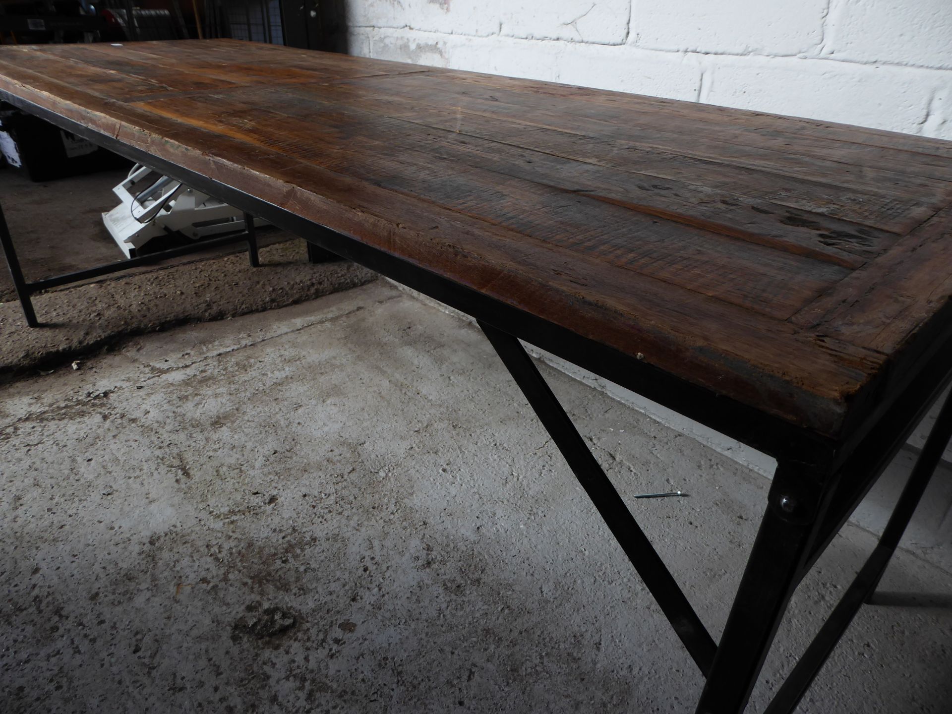 *large rustic wood folding table on black metal frame 2130 x 768 x 800 - Image 3 of 3