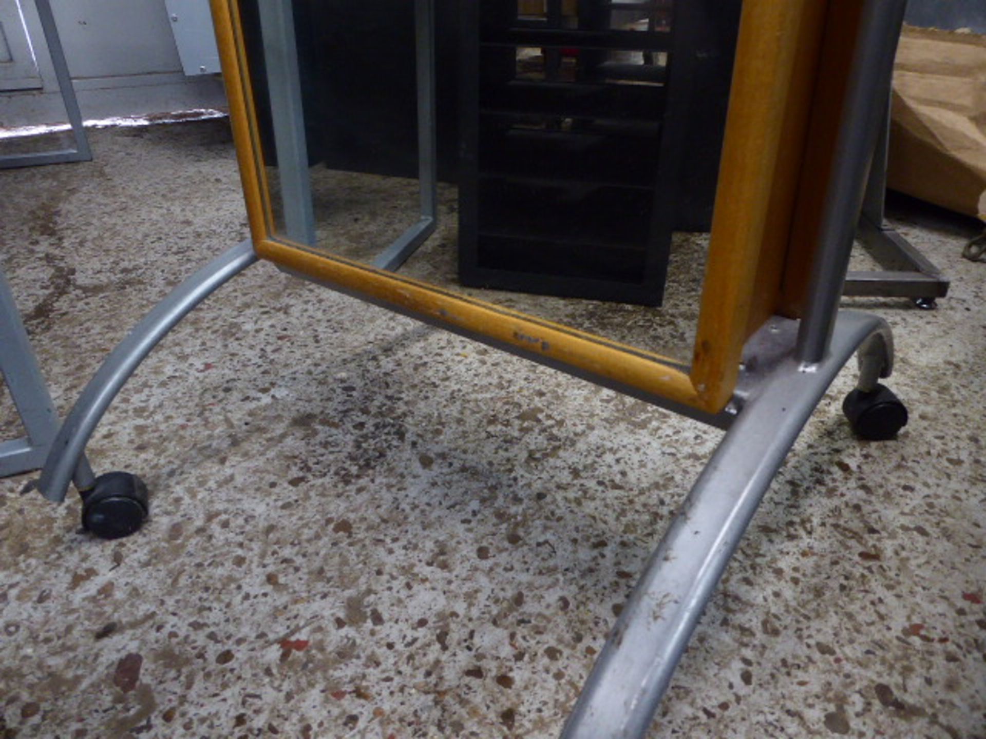 *double-sided chevelle mirror wooden frame on metal base and castors 400 X 1500 - Image 2 of 3