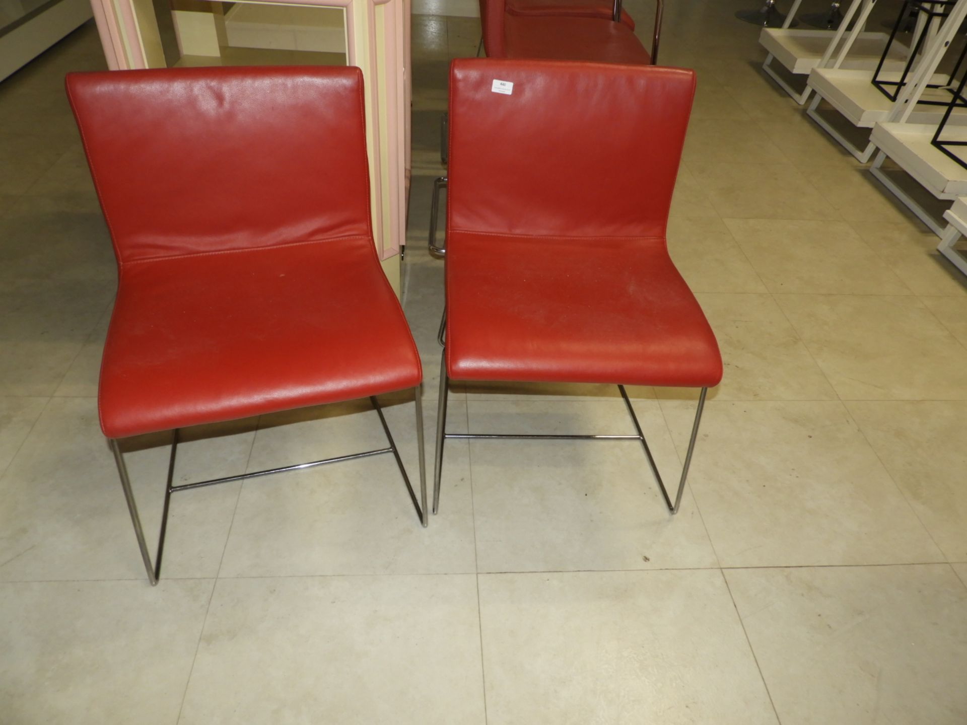 *Pair of Red Leather Chrome Framed Chairs