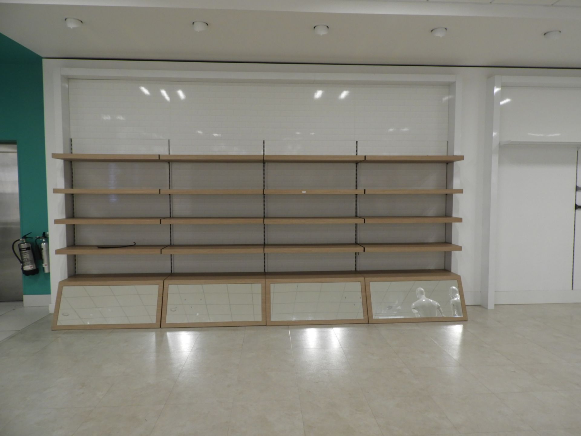 *Wood Effect Shelving with Mirrored Plinths (wall