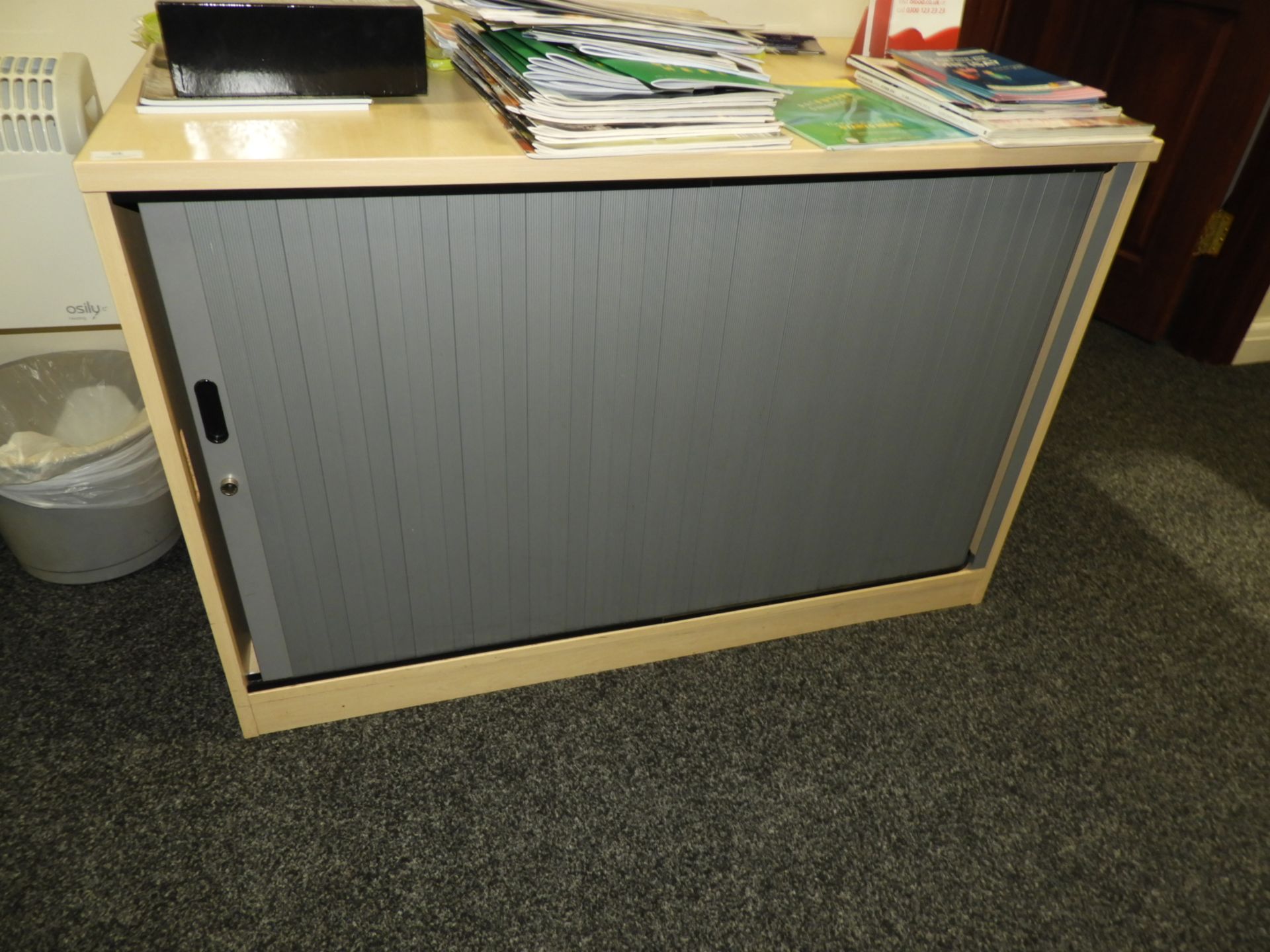 *Storage Cabinet Enclosed by Tambour Door in Lightwood & Grey Finish