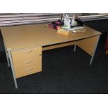 *Single Pedestal Desk with Lefthand Drawer Unit in Lightwood & Grey Finish 160x80cm