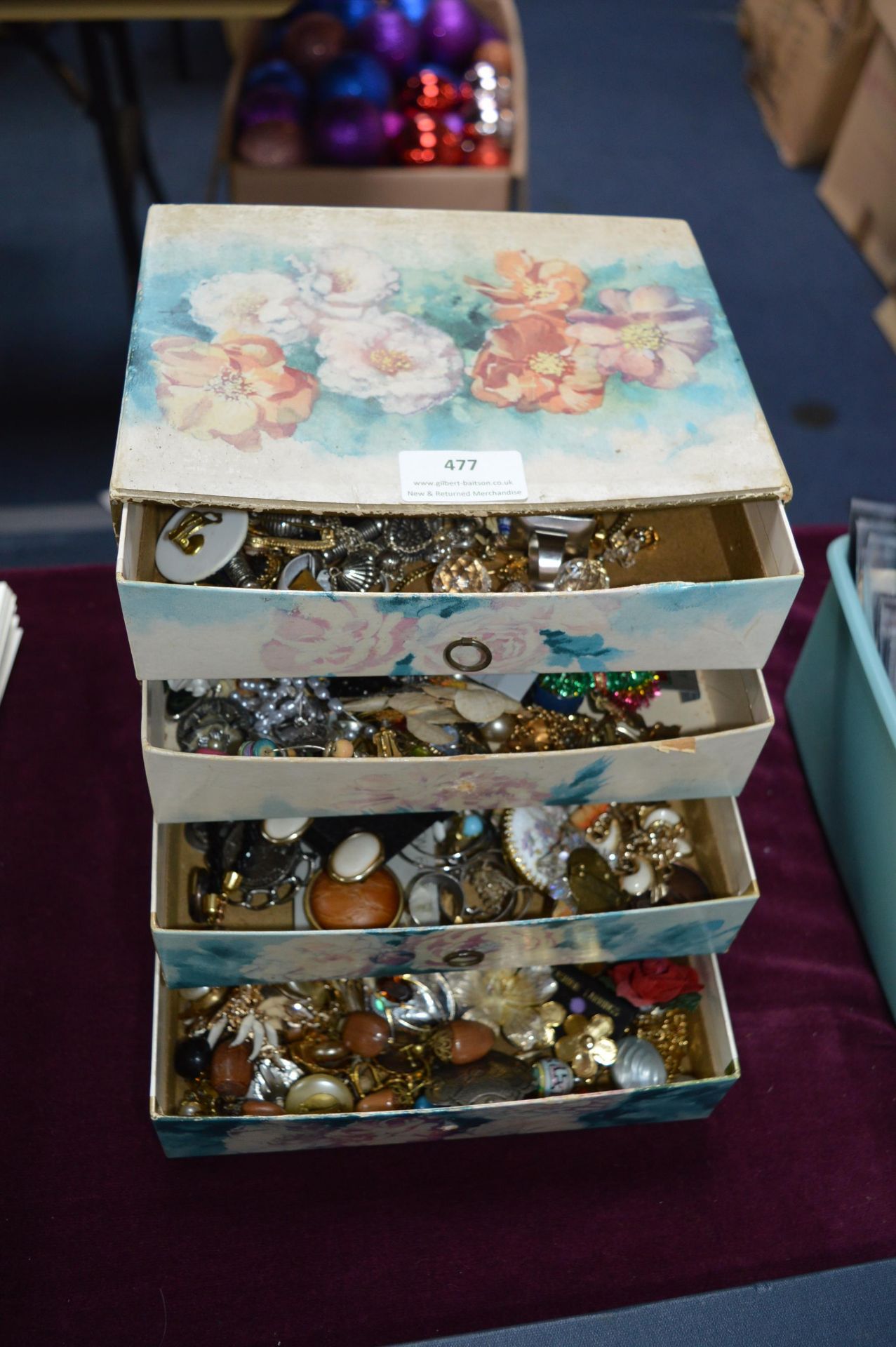 Small Jewellery Cabinet Containing Vintage Costume