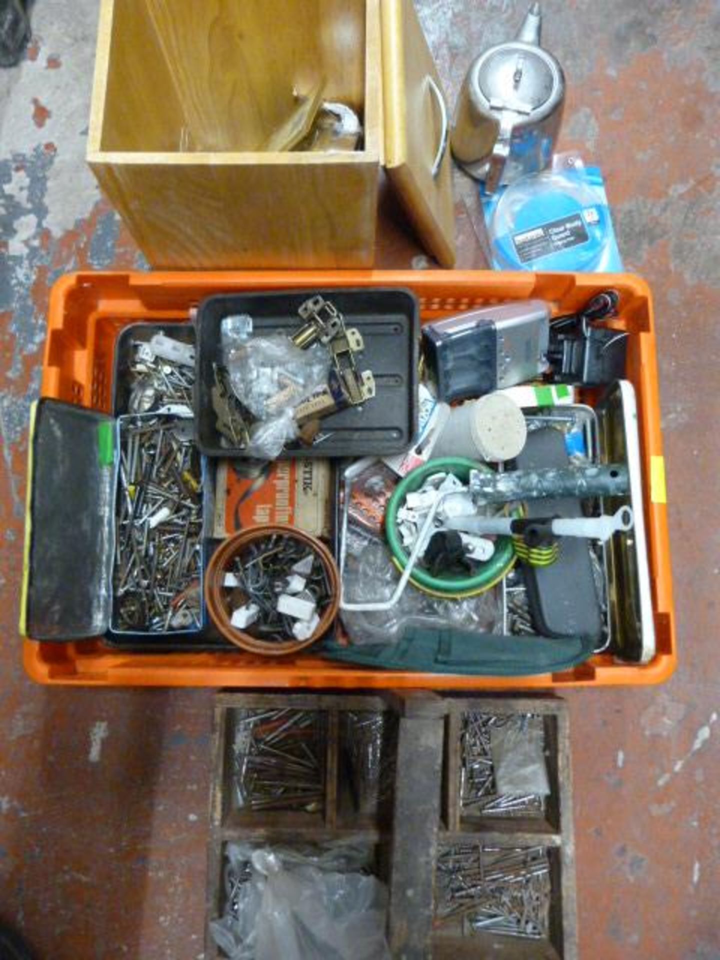 Assorted Tools, Fitting, Nails, Screws, etc. (tray