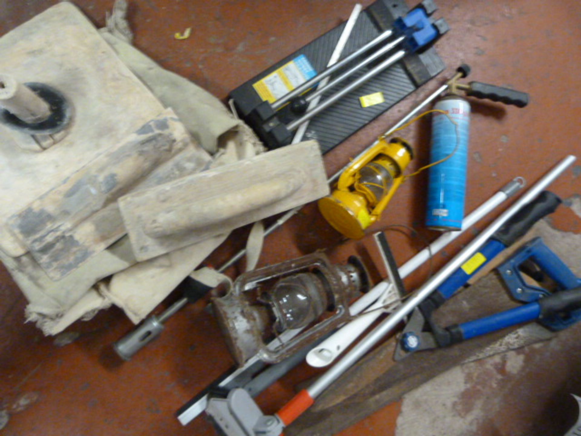 Assorted Tools; Tile Cutter, Tilley Lamps, Gas Bur