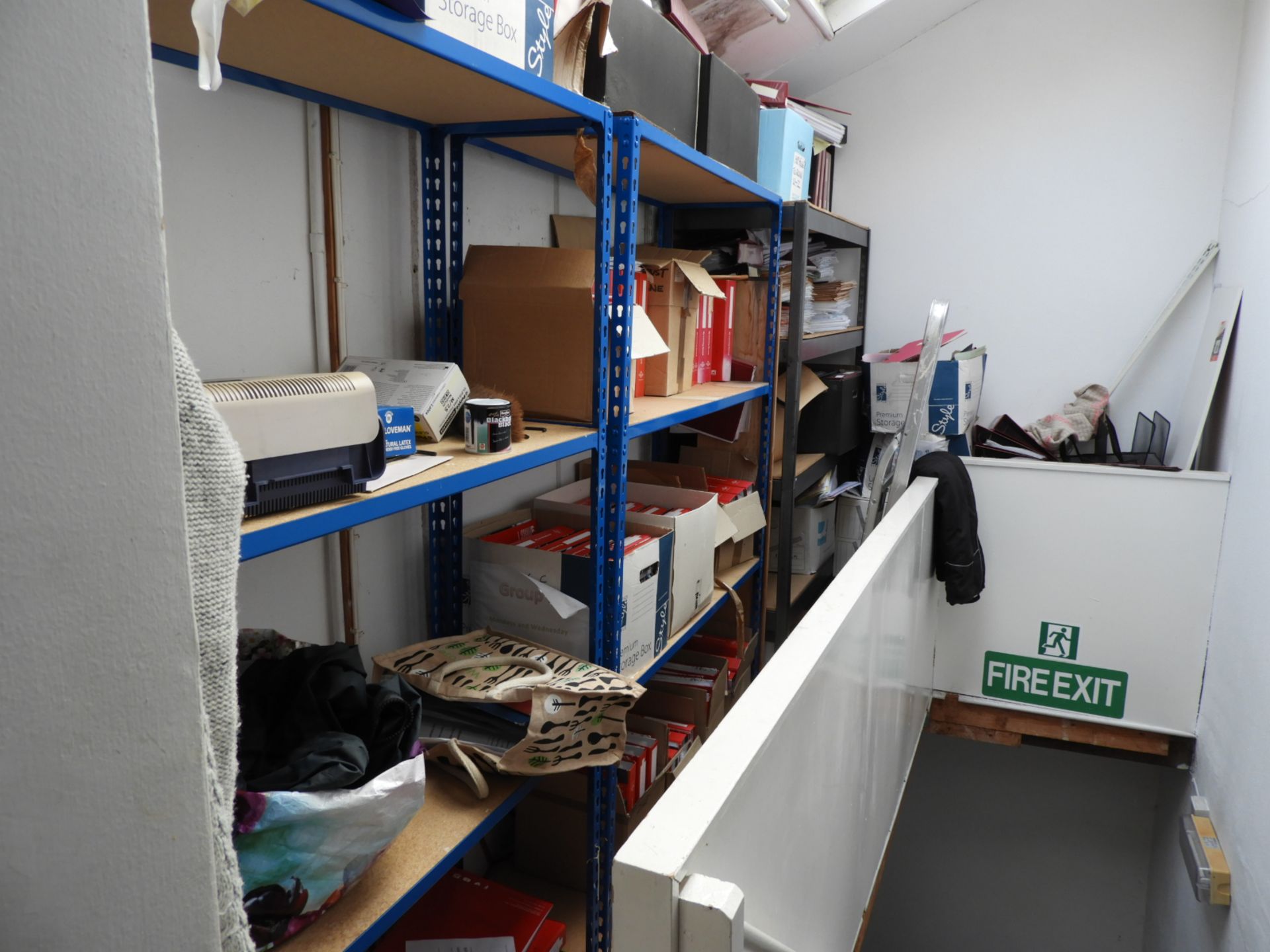 *Contents of Storeroom to Include Aluminium Steps, and Three Bays of Boltless Shelving