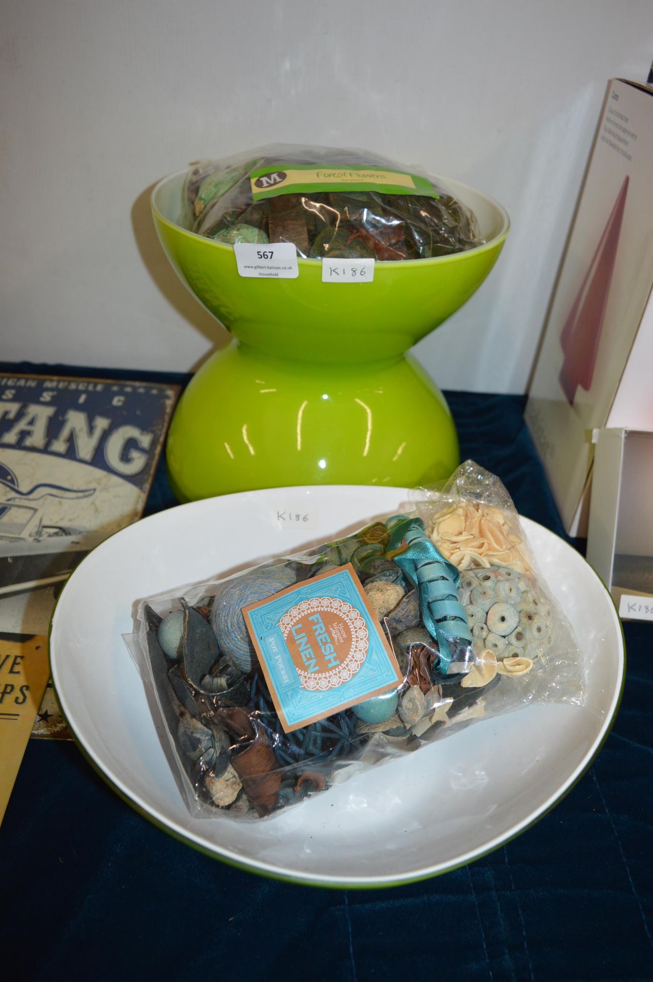 Two Lime Green Bowls and Potpourri