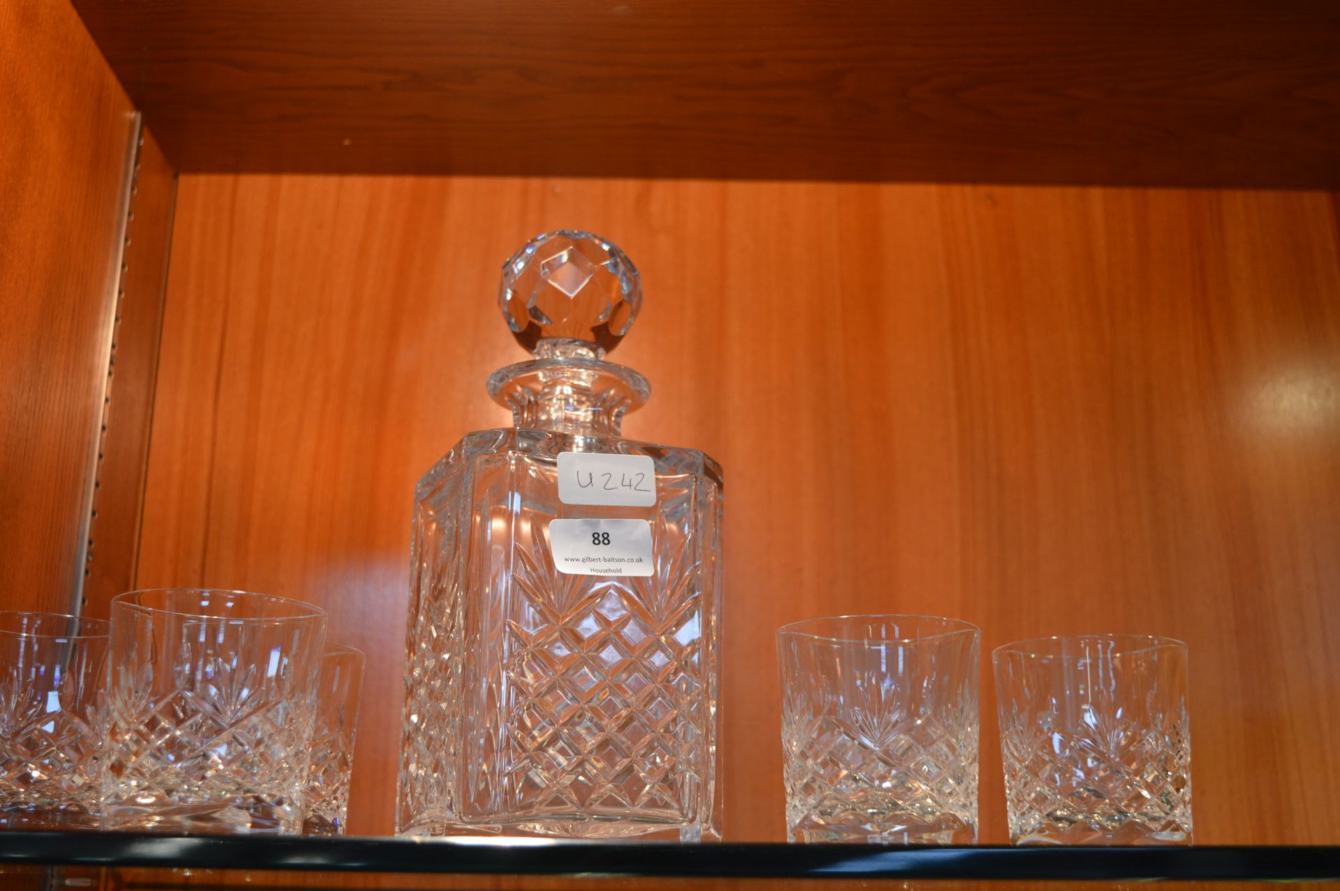 Cut Lead Crystal Whiskey Decanter and Six Tumblers