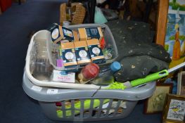 Laundry Basket and Contents; Light Bulbs, Coat Han