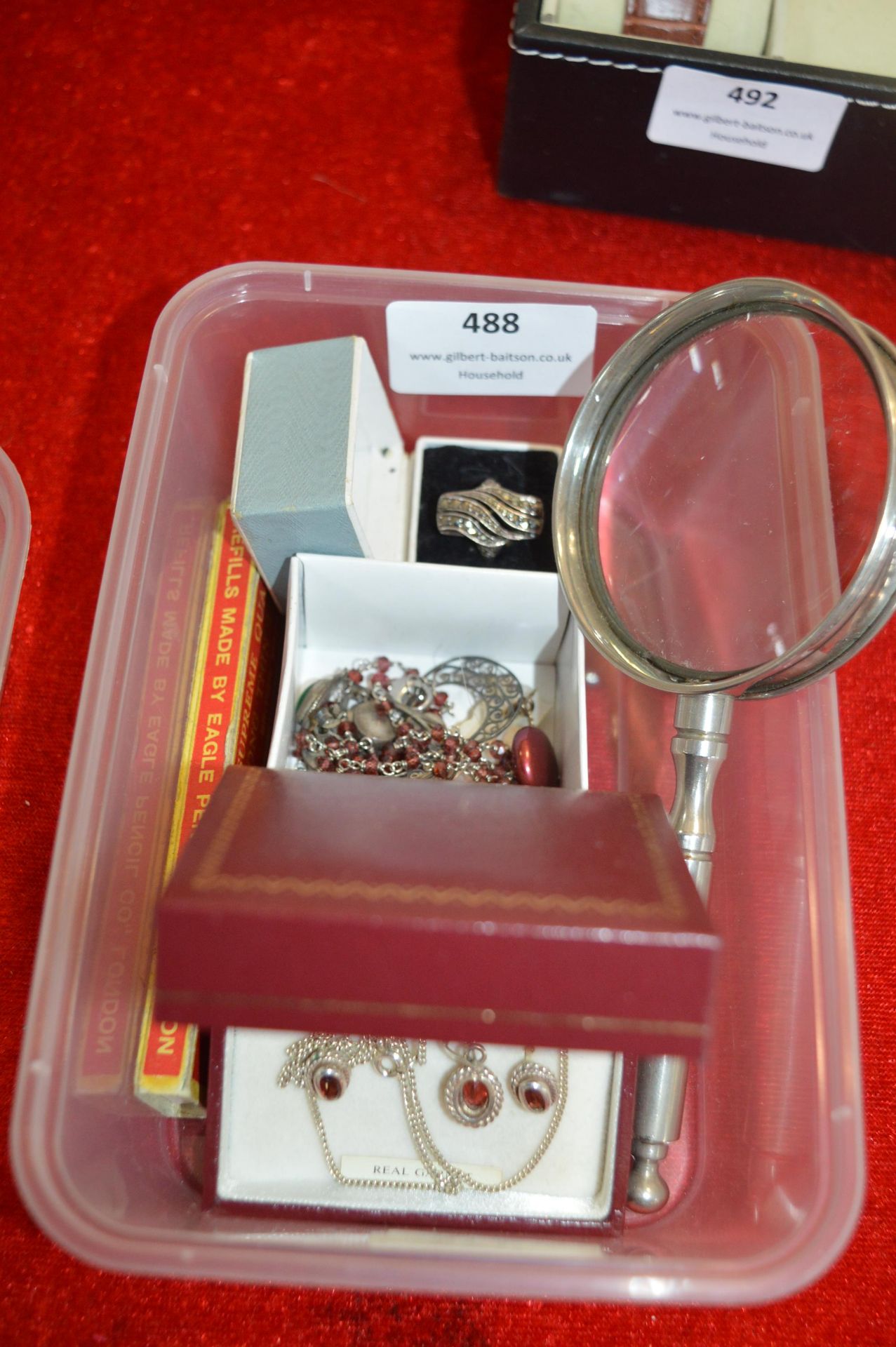 Silver Jewellery, Magnifying Glass, etc.