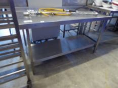 * stainless steel bench with upstand and under shelf 1500 x 650 x 850