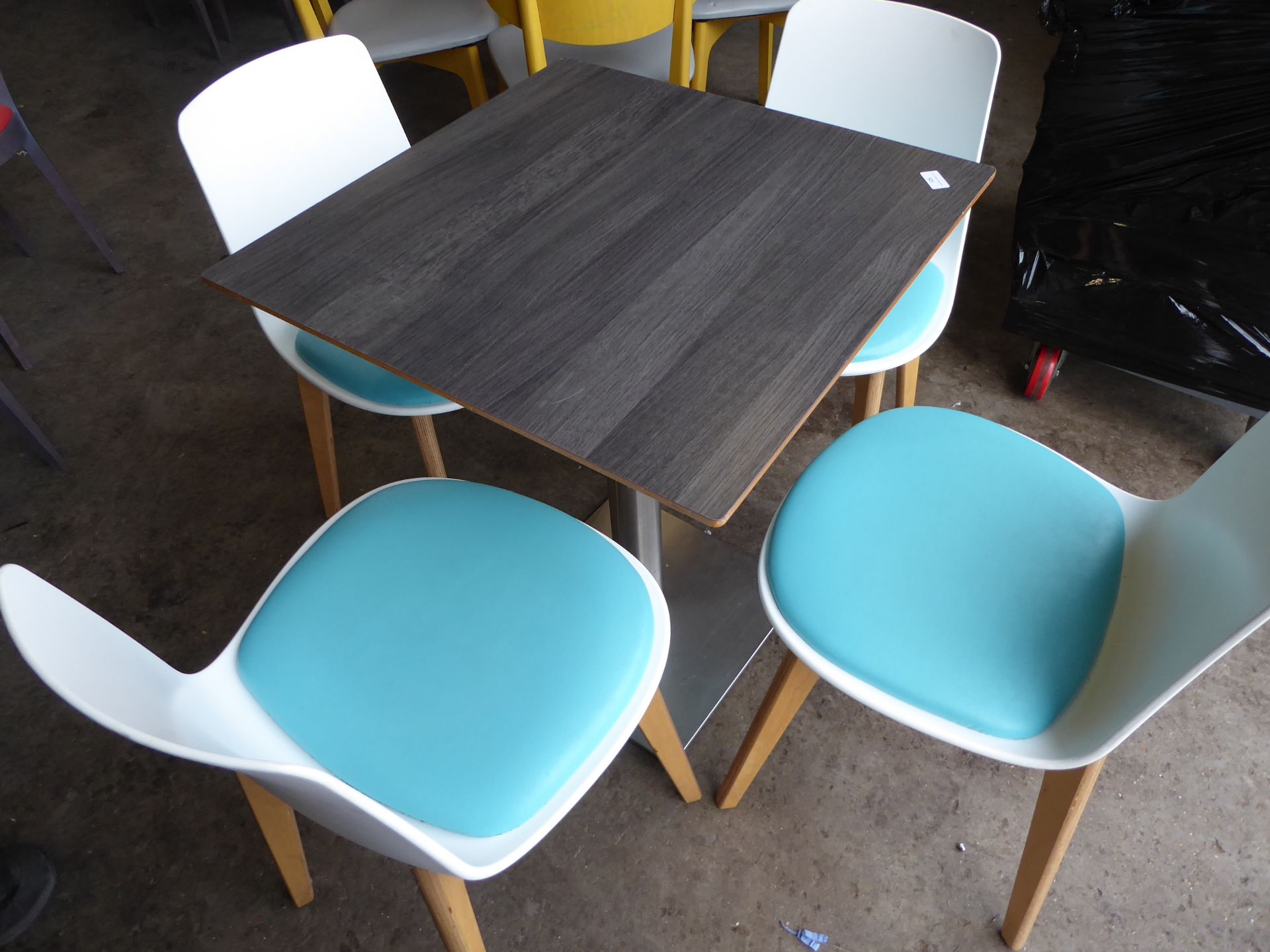 * set of table and 4 chairs - white chairs with turquoise base had and heavy-duty brushed - Image 2 of 3