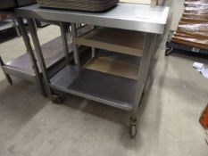 * stainless steel side table on castor's with under shelf 900 x 400 x 850