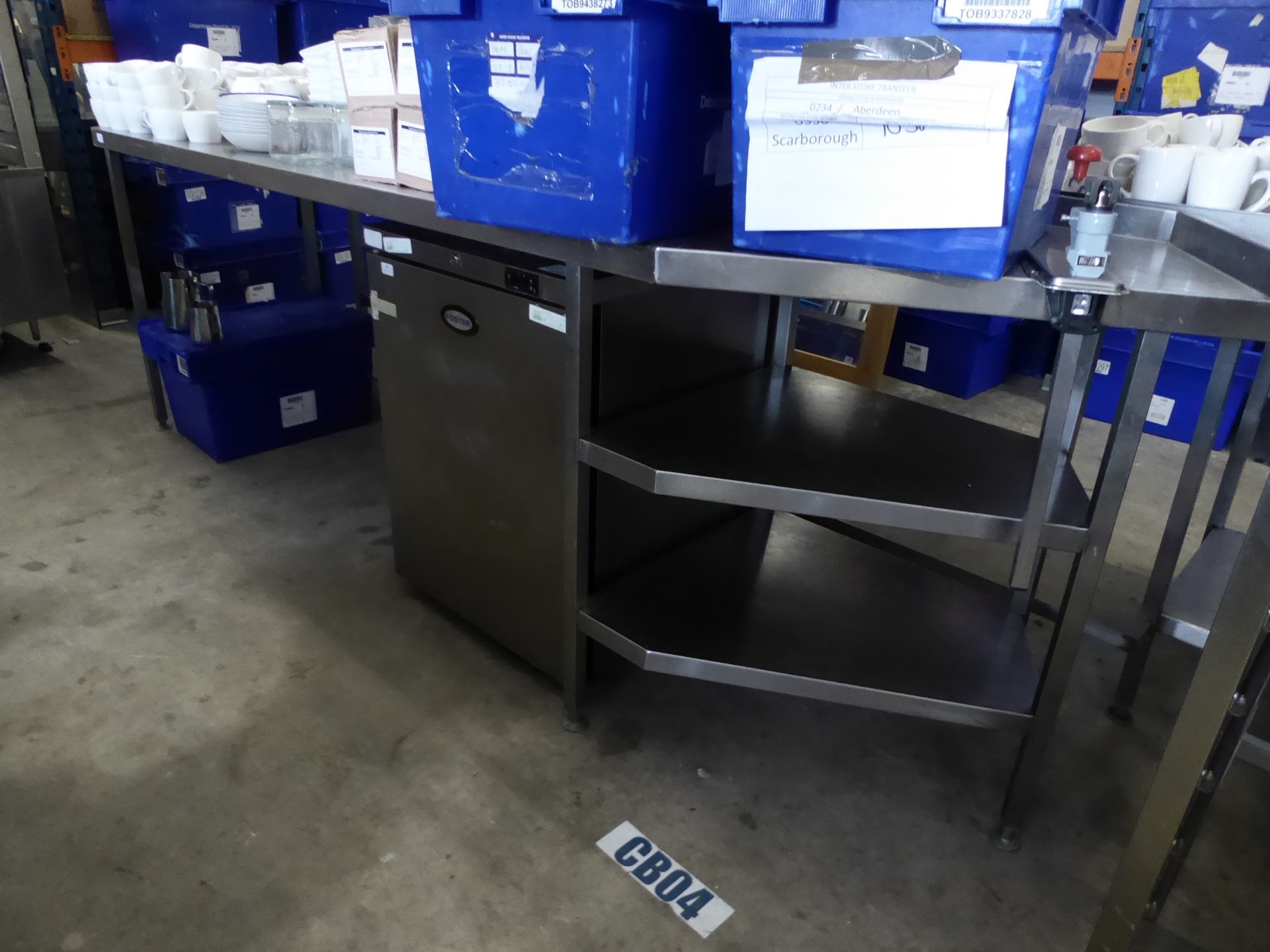 * large stainless steel prep bench, angled corner with three shelves and bonzer tin opener 2800 x - Image 2 of 2