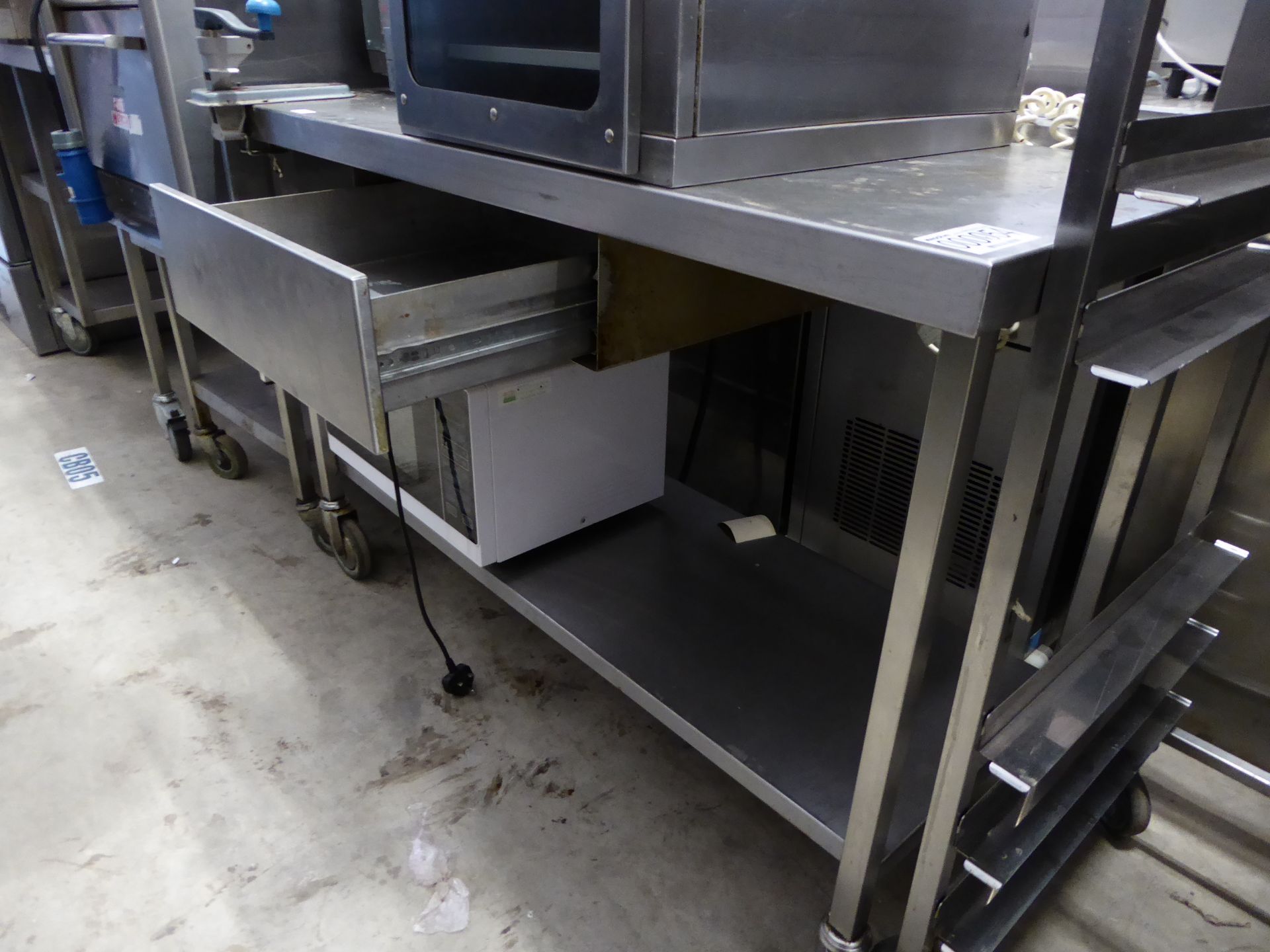 * stainless prep bench on castor's 1300 x 600 with drawer and under shelf - Image 2 of 2