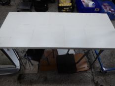 * white table with hairpin legs 1200w x 200d x 750h