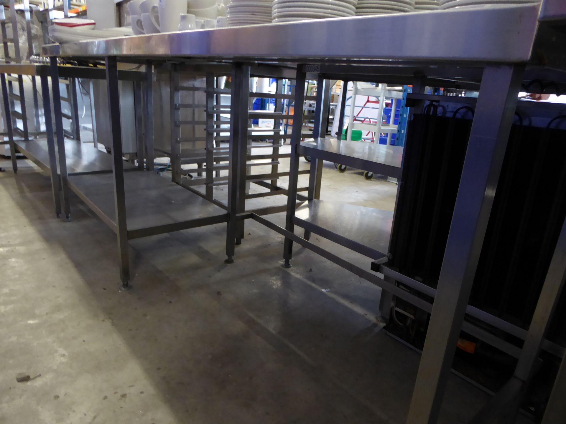 * large stainless steel prep bench 2300x 650 with undershelf to one side and large aperture for - Image 2 of 2