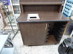 * catering clearing station with bin chute cupboard, shelf and tray rack. 1000w x 520d x 1220h