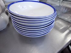 * 10 blue rimmed bowls