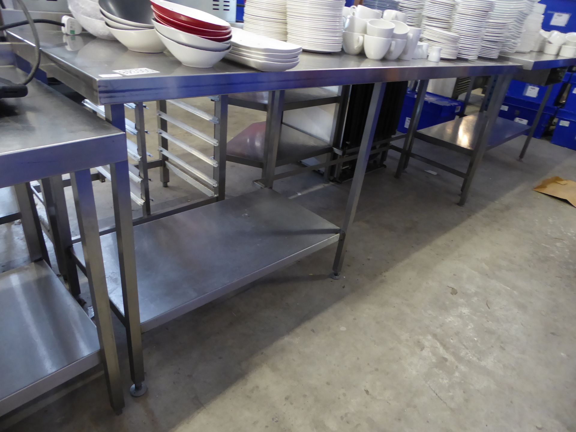 * large stainless steel prep bench 2300x 650 with undershelf to one side and large aperture for