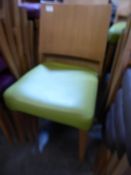 * 8 lime green hardwood framed upholstered dining chairs