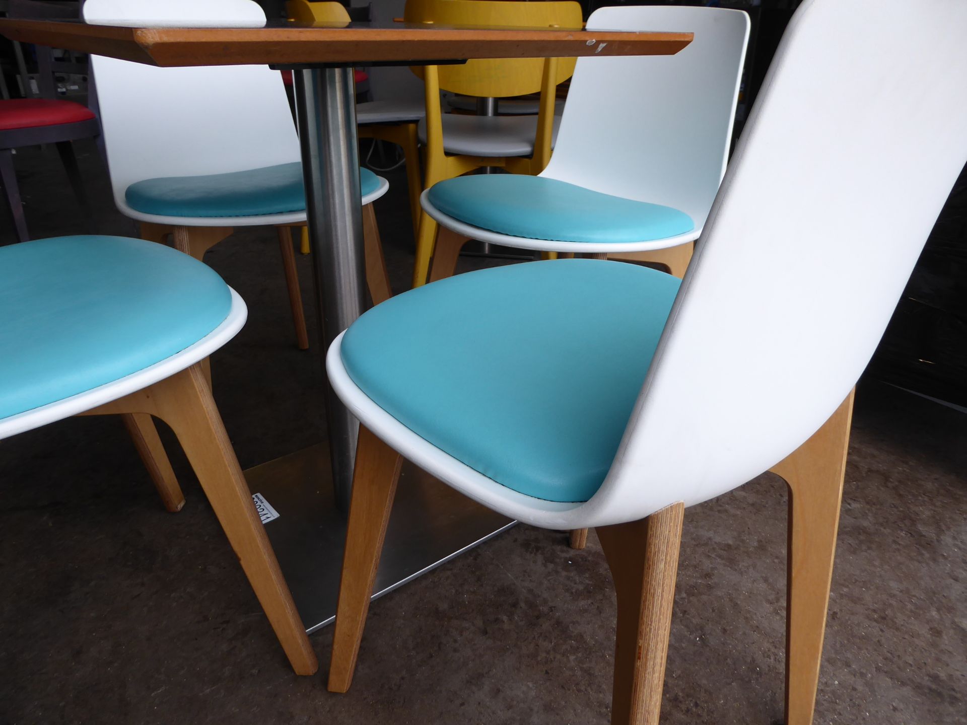 * set of table and 4 chairs - white chairs with turquoise base had and heavy-duty brushed - Image 3 of 3