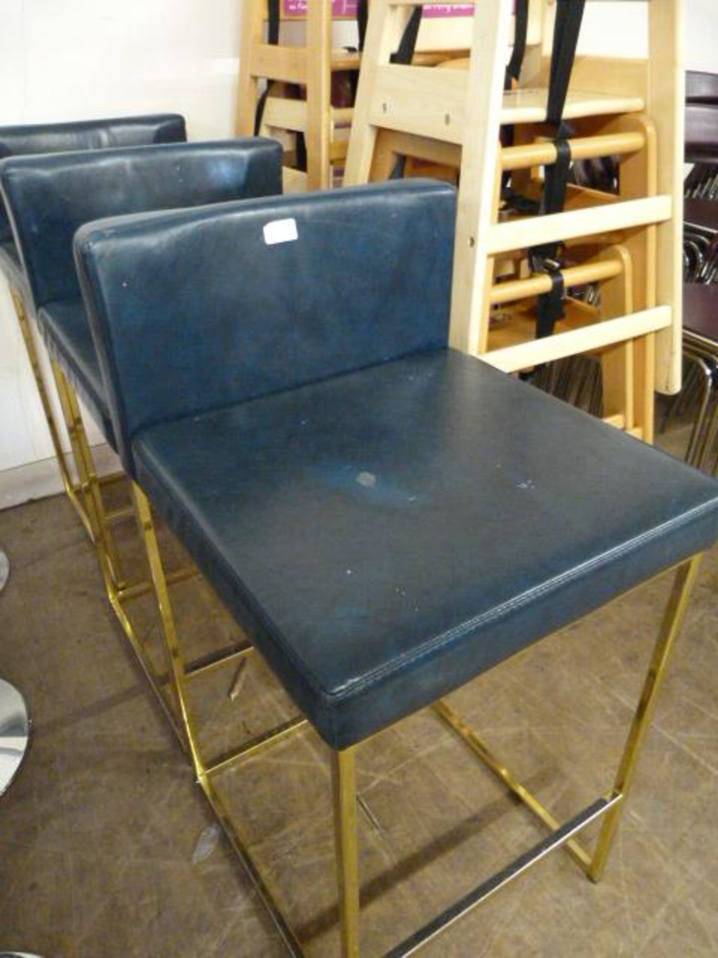 *Three Blue Upholstered Barstools on Gold Coloured Frames