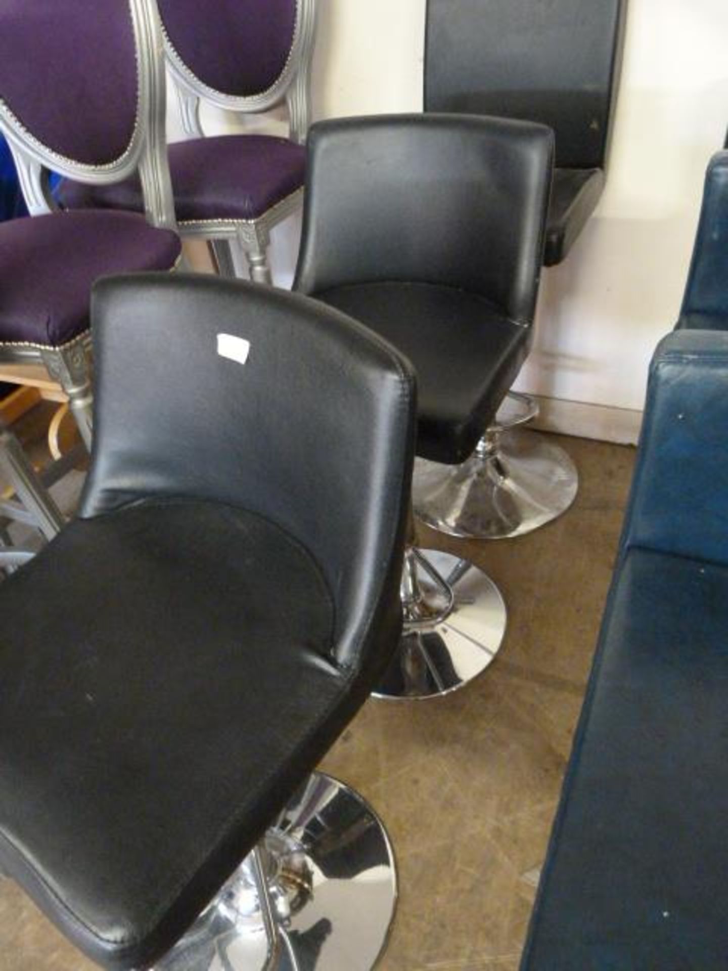 *Three Upholstered Barstools with Chrome Bases