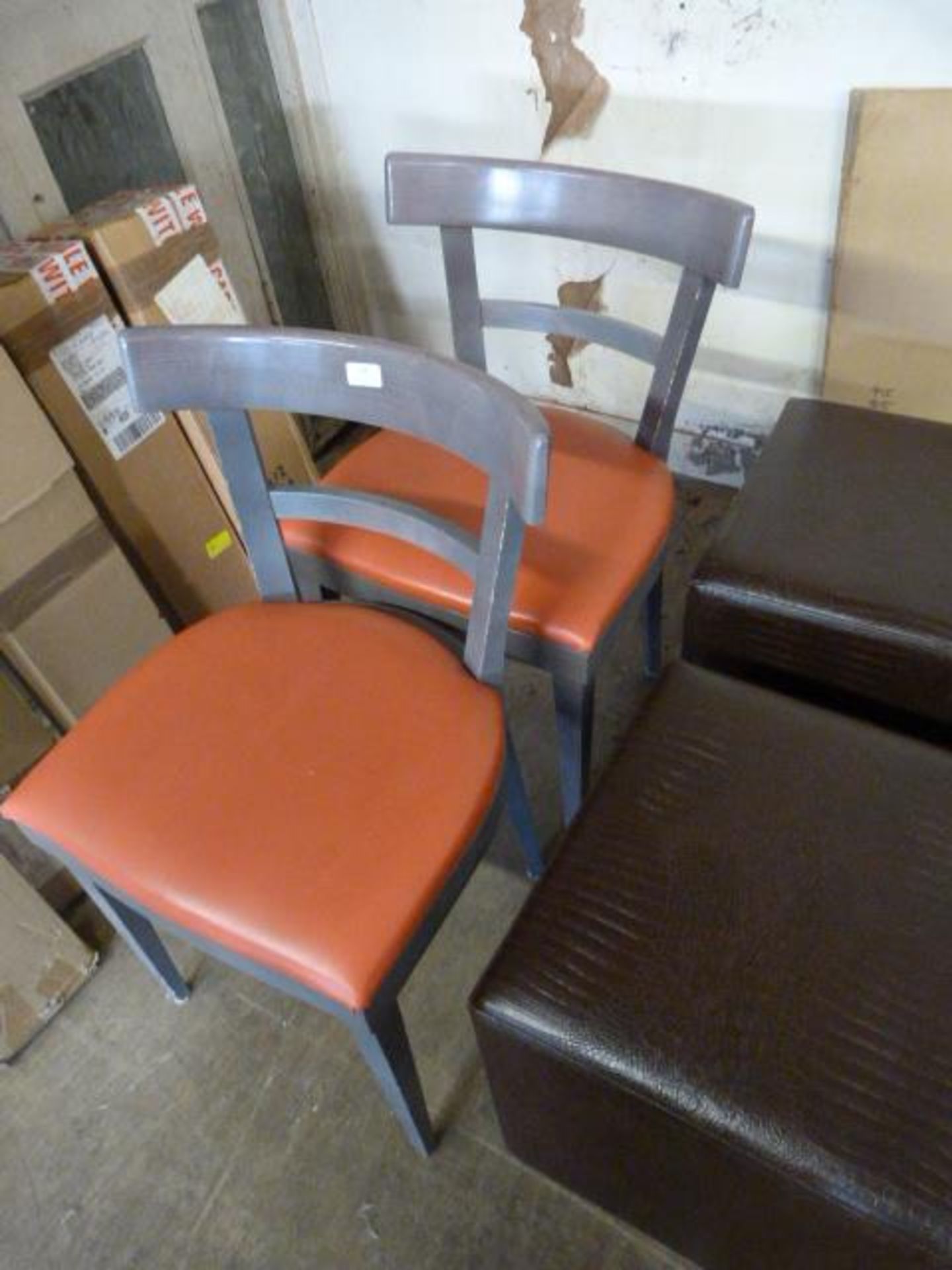 *Two Grey Chairs with Red Upholstered Seats