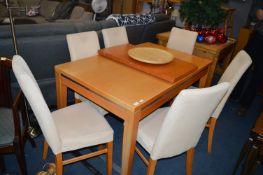 Beech Effect Extending Dining Table with Six Cream