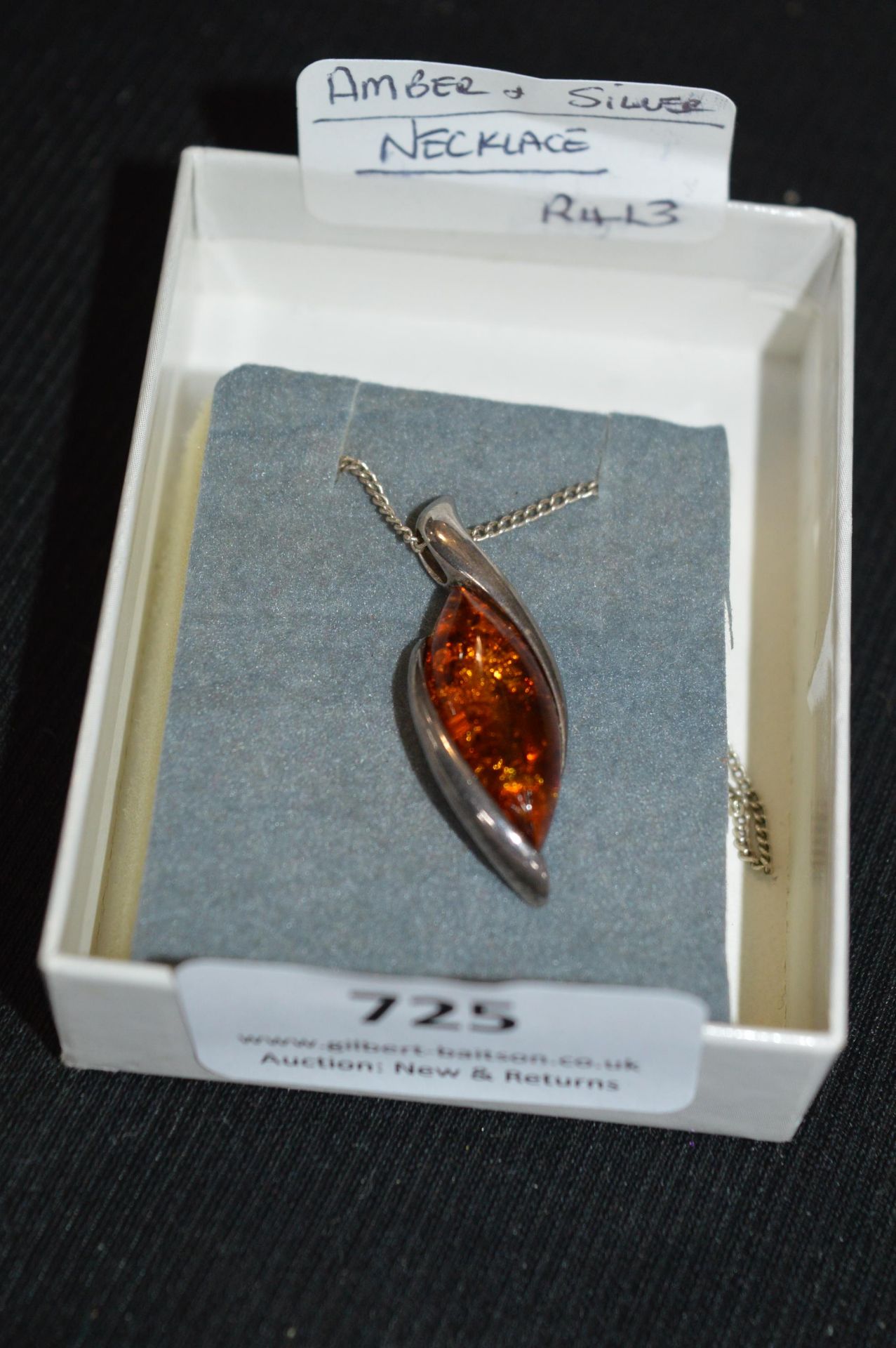 Amber & Silver Pendant and Chain
