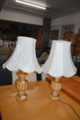 Pair of Wooden Table Lamps with Cream Shades