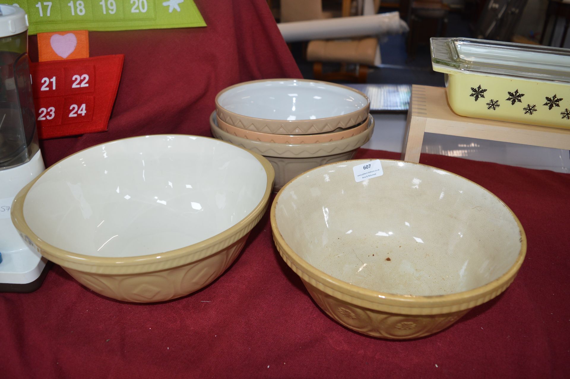 Five Vintage Mixing Bowls by Mason Cash etc.