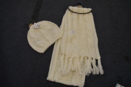 Ladies White Hat and Scarf Set