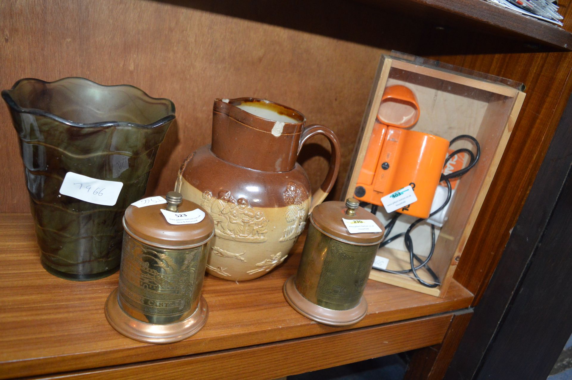 Two Tea Caddies, Glass Vases, Hair Dryer, etc.