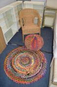 Multicolour Circular Rag Rug, Crocheted Ball, and