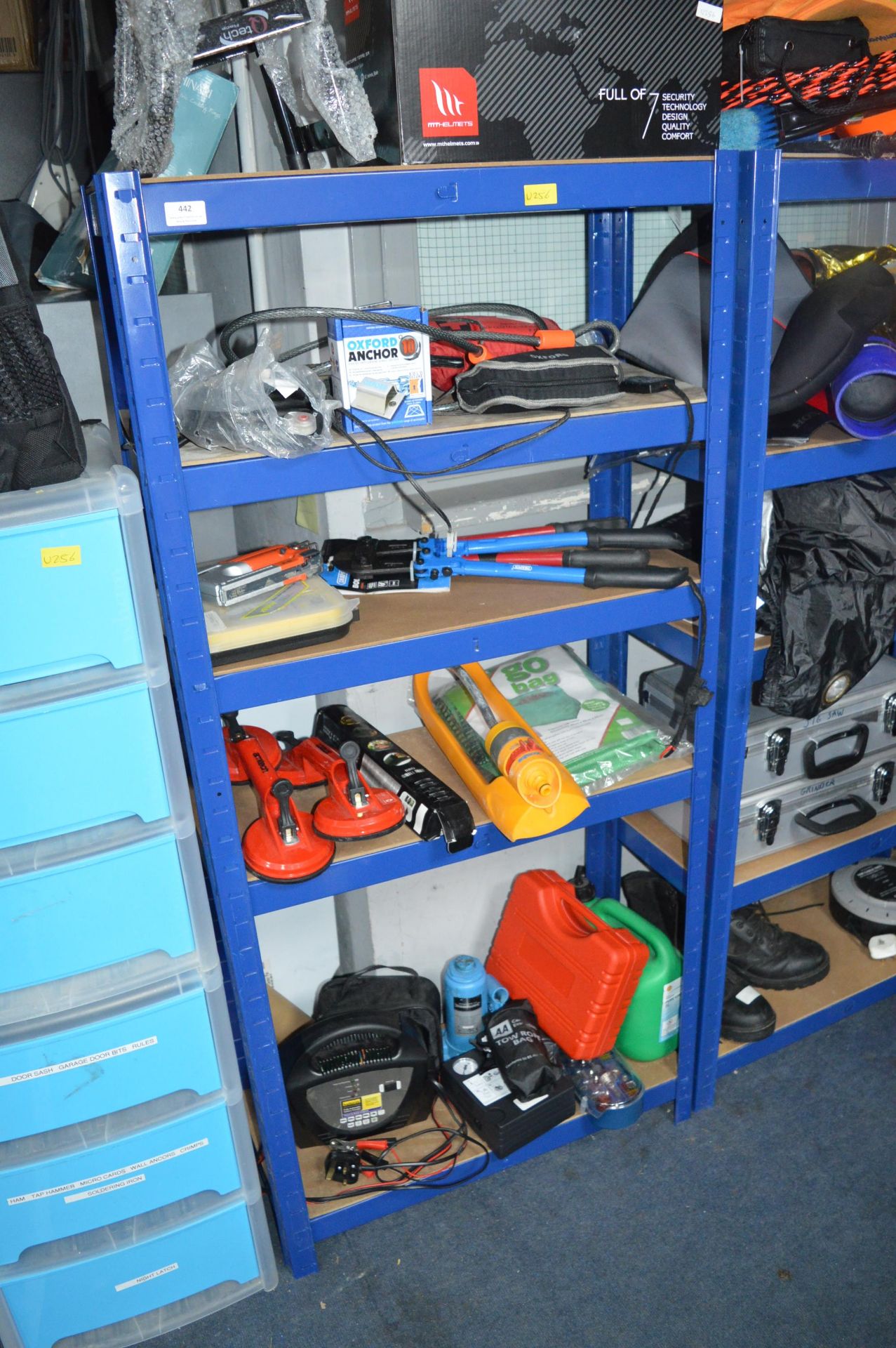 Blue Metal Framed Storage Shelves