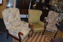 Parker Knoll Wingback Armchair, and Two Floral Uph
