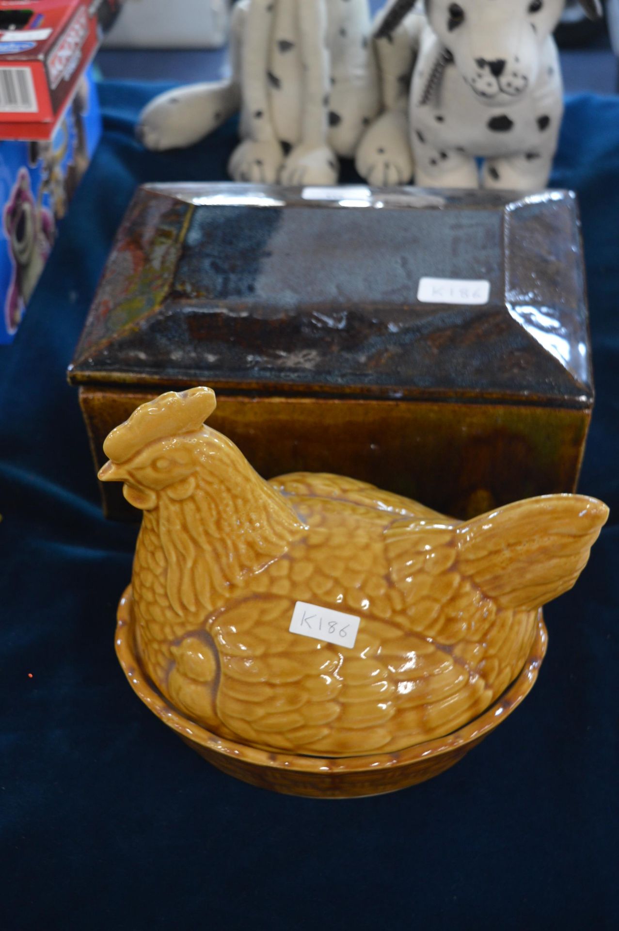 Studio Pottery Box and a Chicken Egg Dish