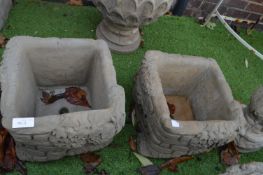 Two Square Garden Planters with Brick & Ivy Design