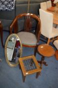 Mahogany Chair, Wine Table, Stool, and a Gilt Fram